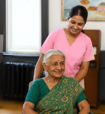 Caregiver assisting elderly woman at home with eldercare services in Kolkata